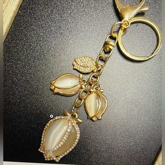 Gold Tulip Bag Charm Keychain Flower Key Chain with Key Rings for Purse Handbags - Picture 4 of 7